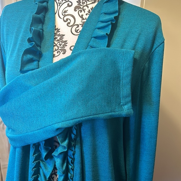 Rafaela Turquoise Ruffle Collar Cardigan New With Tags Size 3X - Picture 3 of 10